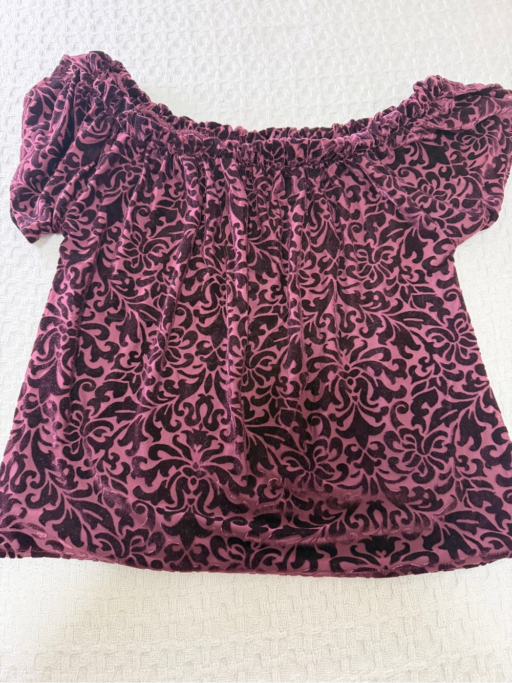 Hollister burgendy & Black Off-Shoulder Burnout Velvet Top